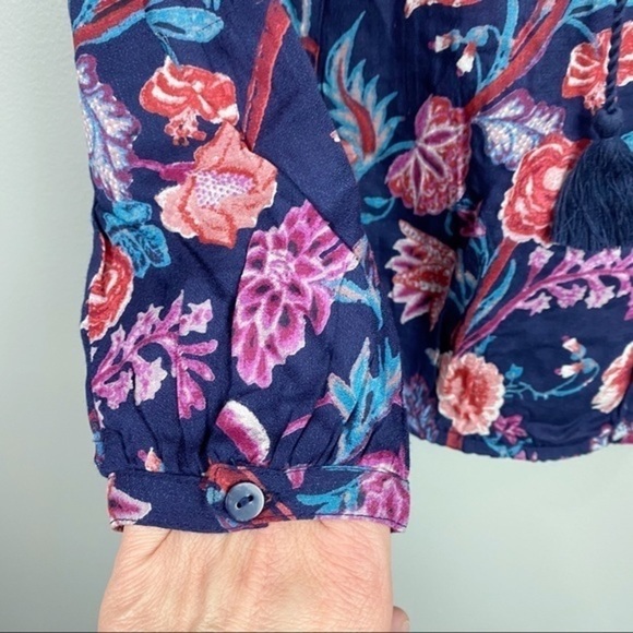 Lucky Brand Floral Blouse Blue Pink Small - Picture 4 of 8